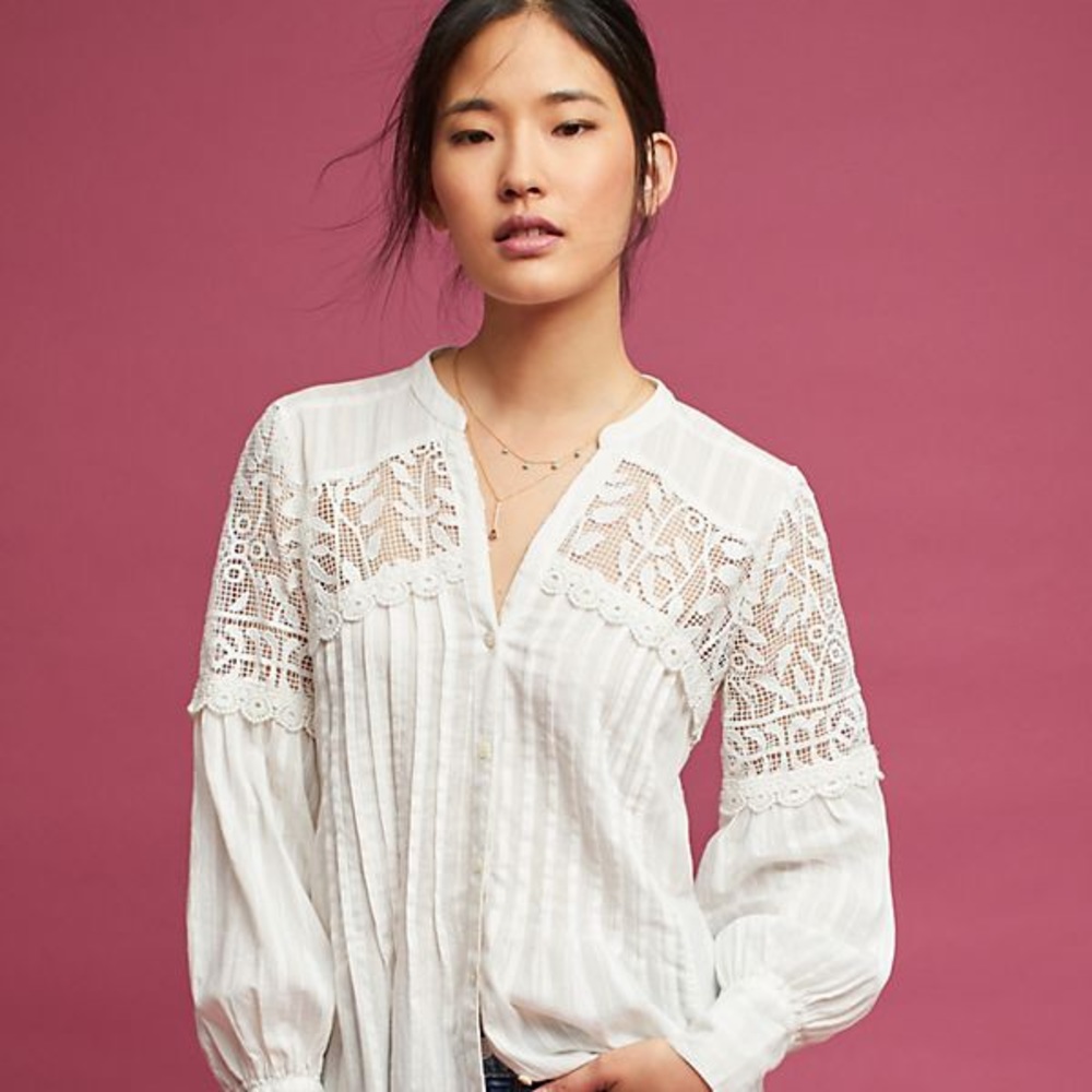 Anthropologie Pintucked Lace Tunic NWT M